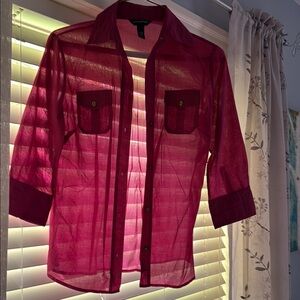Banana Republic Pink Lightweight Button Down with Sheer Design